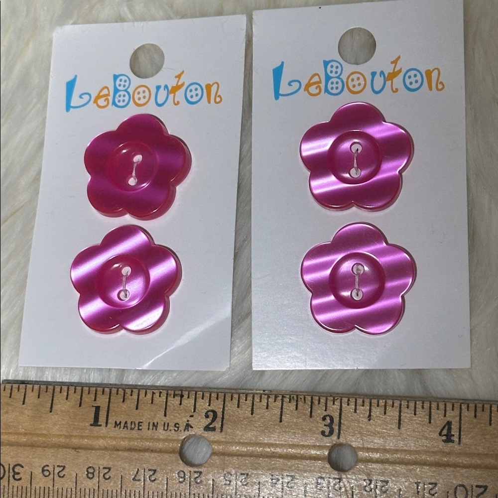 2 cards Bright Pink Flower Buttons New - $1 if bundled